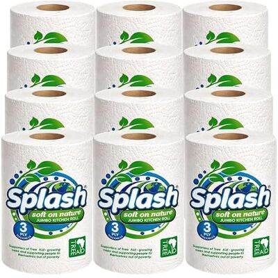 Splash Jumbo Rolls Soft on Nature, 3PLY Thickness Eco Friendly Sustainable Kitchen Towel Paper (12) Splash Jumbo Rolls Soft on Nature, 3PLY Thickness Eco Friendly Sustainable Kitchen Towel Paper (12)