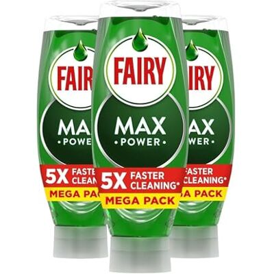 Fairy Max Power ORIGINAL Washing-Up Liquid 730 ml × 3 Pack LiftAction Grease-Cutting Formula Upside-Down Bottle Ultra Long-Lasting Suds & Powerful Clean Fairy Max Power ORIGINAL Washing-Up Liquid 730 ml × 3 Pack LiftAction Grease-Cutting Formula Upside-Down Bottle Ultra Long-Lasting Suds & Powerful Clean