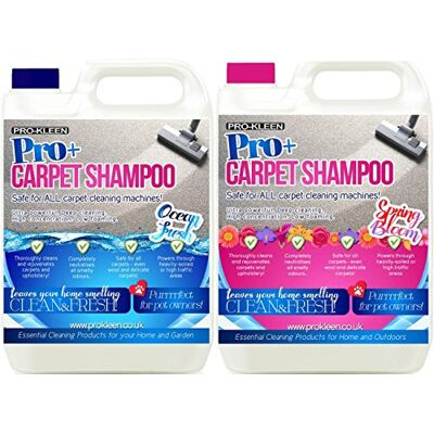 Pro-Kleen Pro+ Carpet and Upholstery Cleaning Solution – 4 in 1 Concentrate Carpet Shampoo – Suitable for all Machines 5L (Spring Bloom) 5L (Ocean Fresh) Pro-Kleen Pro+ Carpet and Upholstery Cleaning Solution – 4 in 1 Concentrate Carpet Shampoo – Suitable for all Machines 5L (Spring Bloom) 5L (Ocean Fresh)