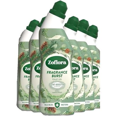 Zoflora Fragrance Burst Toilet Cleaner Gel, 6 Pack x 750ml, Pine & Sandalwood, Odour Control with Scent Boosting Technology, Kills 99.9 Percent of Bacteria Zoflora Fragrance Burst Toilet Cleaner Gel, 6 Pack x 750ml, Pine & Sandalwood, Odour Control with Scent Boosting Technology, Kills 99.9 Percent of Bacteria