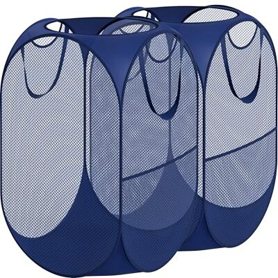 Simple Houseware 2 Pack Mesh Pop-Up Laundry Hamper Basket With Side Pocket, Dark Blue Simple Houseware 2 Pack Mesh Pop-Up Laundry Hamper Basket With Side Pocket, Dark Blue