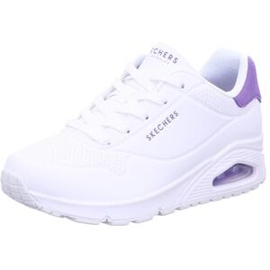 Skechers Women's Uno Pop Back Sneaker, White Durabuck/Purple Suede Trim, 3.5 UK Skechers Women's Uno Pop Back Sneaker, White Durabuck/Purple Suede Trim, 3.5 UK