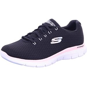 Skechers Women's Flex Appeal 4.0 Coated Fidelity Sneaker,Black Mesh/Pink Trim,3 UK Skechers Women's Flex Appeal 4.0 Coated Fidelity Sneaker,Black Mesh/Pink Trim,3 UK
