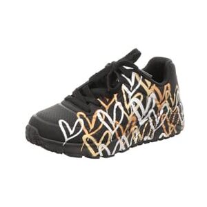 Skechers Girls Uno Lite Metallic Love Sneaker, Black Gold, 1 UK Skechers Girls Uno Lite Metallic Love Sneaker, Black Gold, 1 UK