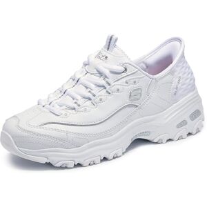 Skechers Women's D'Lites New Scene Hands Free Slip-Ins Sneaker, White/Silver, 8 Skechers Women's D'Lites New Scene Hands Free Slip-Ins Sneaker, White/Silver, 8