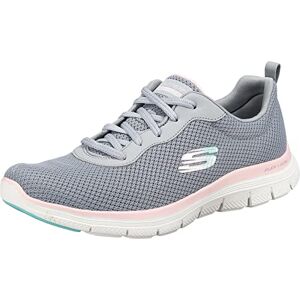 Skechers Women's Flex Appeal 4.0 Brilliant View Sneaker, Gray Mesh Light Pink Trim, 2 UK Skechers Women's Flex Appeal 4.0 Brilliant View Sneaker, Gray Mesh Light Pink Trim, 2 UK