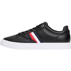 Tommy Hilfiger Men's Icon Court Stripes Leather Cupsole Trainers, Black (Black), 8 Tommy Hilfiger Men's Icon Court Stripes Leather Cupsole Trainers, Black (Black), 8
