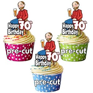 AK Giftshop PRECUT Beer Drinker - Men's 70th Birthday - Edible Cupcake Toppers/Cake Decorations (Pack of 12)