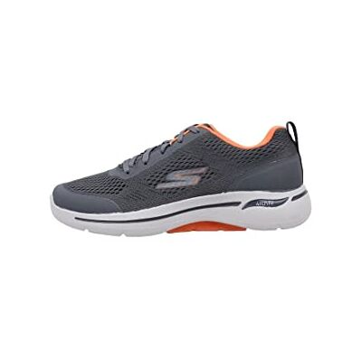 Skechers Men's Go Walk Arch Fit Idyllic Trainers, Charcoal Textile/Synthetic/Orange Trim, 9.5 UK Skechers Men's Go Walk Arch Fit Idyllic Trainers, Charcoal Textile/Synthetic/Orange Trim, 9.5 UK