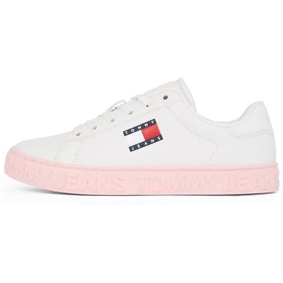 Tommy Hilfiger - Embossed Logo Trainers - Beige - Leather mix - Shoes Tommy Hilfiger - Embossed Logo Trainers - Beige - Leather mix - Shoes