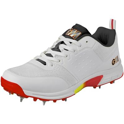 Gunn & Moore GM Rival Steel Spike Cricket Shoes Breathable Lightweight Knitted Mesh Upper Arch Support Grip Comfort & Reduce Fatigue Moulded Pimples Size UK 10 EU 44.5 White Red & Fluro Gunn & Moore GM Rival Steel Spike Cricket Shoes Breathable Lightweight Knitted Mesh Upper Arch Support Grip Comfort & Reduce Fatigue Moulded Pimples Size UK 10 EU 44.5 White Red & Fluro