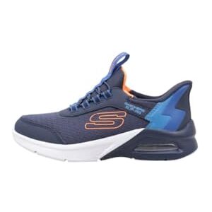 Skechers Microspec Max Brisk-Stripe Sneaker, Navy Textile/Synthetic/Blue & Orange Trim, 12 UK Child Skechers Microspec Max Brisk-Stripe Sneaker, Navy Textile/Synthetic/Blue & Orange Trim, 12 UK Child