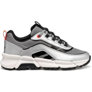 Geox J FLEXYPER Plus BOY Sneaker, Silver/LT RED, 1 UK Geox J FLEXYPER Plus BOY Sneaker, Silver/LT RED, 1 UK
