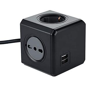 Electraline 62099 Powercube 4 Way Multisocket with 2 USB 2.1A, 2 Schuko + Italian Plug, 2 Bivalenti 10/16 Italian, Black, 1.5 m Cable Electraline 62099 Powercube 4 Way Multisocket with 2 USB 2.1A, 2 Schuko + Italian Plug, 2 Bivalenti 10/16 Italian, Black, 1.5 m Cable