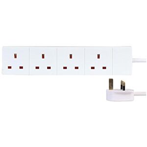 PRO ELEC 4‑Gang Extension Lead, 3m Cable, 13A, White – PEL00511 PRO ELEC 4‑Gang Extension Lead, 3m Cable, 13A, White – PEL00511