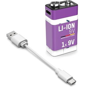 Ansmann 1 x 9 V E-Block Battery Li-Ion with USB Type-C Connection, Rechargeable via USB-C/High Power of 9 Volt & 400 mAh Ansmann 1 x 9 V E-Block Battery Li-Ion with USB Type-C Connection, Rechargeable via USB-C/High Power of 9 Volt & 400 mAh