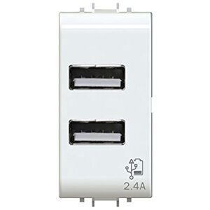 4Box USB 2.4 A Plug to 2 Outputs on White Single Module Compatible with Gewiss Chorus 4Box USB 2.4 A Plug to 2 Outputs on White Single Module Compatible with Gewiss Chorus