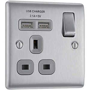 British General NBS21U2G-01 13A Metal Socket - 2 USB Ports British General NBS21U2G-01 13A Metal Socket - 2 USB Ports