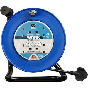 Masterplug Four Socket, 25 Metre Open Cable Reel, Medium Extension Lead Reel, Wind-Up Power Retractable Cord Reel, Heavy Duty, Thermal Cut Out, Work Power, Blue/Black, 13A, 4G, 25m, LDCC2513/4BL Masterplug Four Socket, 25 Metre Open Cable Reel, Medium Extension Lead Reel, Wind-Up Power Retractable Cord Reel, Heavy Duty, Thermal Cut Out, Work Power, Blue/Black, 13A, 4G, 25m, LDCC2513/4BL