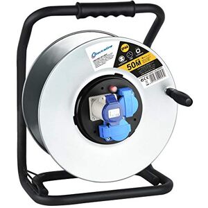 Electraline 49057 Cable Reel, Empty Reel, Professional Without Cable for Metal Construction, 2 Sockets IP44, 1 IEC Industrial Socket with Cable Guide and Ergonomic Handle, Suitable for Work Gloves Electraline 49057 Cable Reel, Empty Reel, Professional Without Cable for Metal Construction, 2 Sockets IP44, 1 IEC Industrial Socket with Cable Guide and Ergonomic Handle, Suitable for Work Gloves