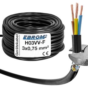 EBROM Round Plastic Hose H03VV-F 3 x 0.75 mm², Colour: Black, Various Lengths in increments of 5 m up to 200 m, 3G0.75 mm², Cable Length: 10 m EBROM Round Plastic Hose H03VV-F 3 x 0.75 mm², Colour: Black, Various Lengths in increments of 5 m up to 200 m, 3G0.75 mm², Cable Length: 10 m