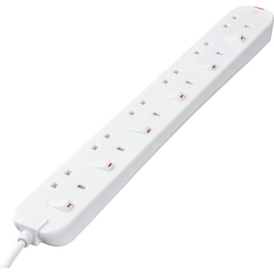 Masterplug Six Socket Extension Lead, 2 Metre Cable, Individual Switches, Power LED Indicator, 6-Way Plug Extension Cable, Power Strip, White, 13A, 6G, 2m, SWC6210N Masterplug Six Socket Extension Lead, 2 Metre Cable, Individual Switches, Power LED Indicator, 6-Way Plug Extension Cable, Power Strip, White, 13A, 6G, 2m, SWC6210N