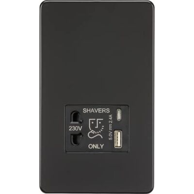 Knightsbridge Shaver Socket - Dual USB - Matt Black - IP41 Knightsbridge Shaver Socket - Dual USB - Matt Black - IP41