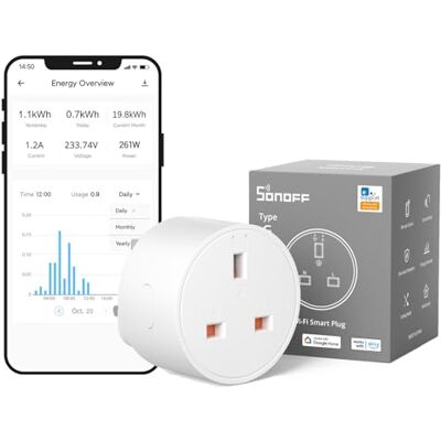 SONOFF WiFi Smart Plug Socket Mini Smart Socket with Energy Power Monitoring Remote Control Schedule Functions, Works with Alexa/Google Home and IFTTT, 2.4 GHz No Hub Required, S60TPG SONOFF WiFi Smart Plug Socket Mini Smart Socket with Energy Power Monitoring Remote Control Schedule Functions, Works with Alexa/Google Home and IFTTT, 2.4 GHz No Hub Required, S60TPG