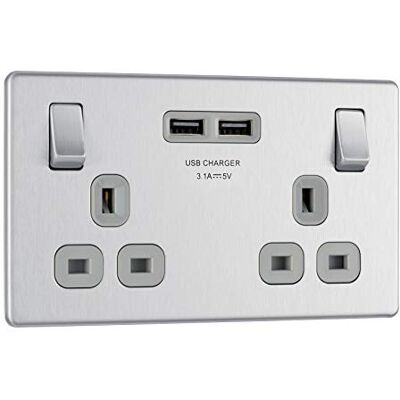 BG Electrical - Nexus FBS22U3G - Brushed Steel - USB 3.1 A - Electrical switch socket BG Electrical - Nexus FBS22U3G - Brushed Steel - USB 3.1 A - Electrical switch socket