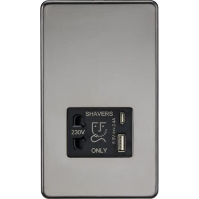 Knightsbridge Shaver Socket - Black Nickel - IP41 - Dual USB Knightsbridge Shaver Socket - Black Nickel - IP41 - Dual USB