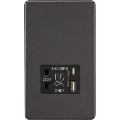 Knightsbridge Smoked Bronze Shaver Socket - Dual USB A+C - IP41 Knightsbridge Smoked Bronze Shaver Socket - Dual USB A+C - IP41