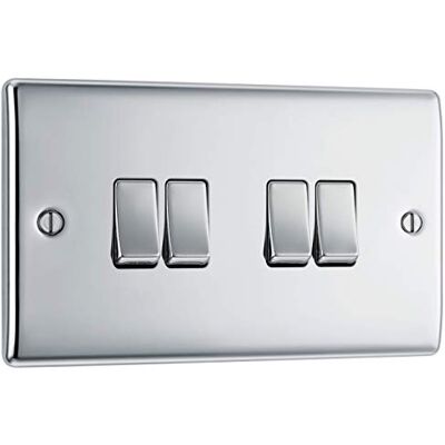 British General BG Nexus Metal Polished Chrome 4 Gang 2 Way Rocker Switch - NPC44 British General BG Nexus Metal Polished Chrome 4 Gang 2 Way Rocker Switch - NPC44