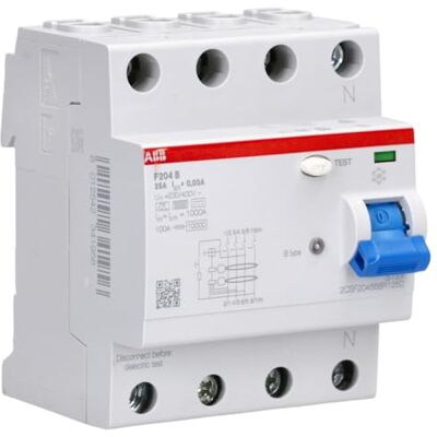 ABB Protecta Plus F204 B-25/0.03 Residual Current Circuit Breaker • 4 Pole • 25A • Type B • 30mA • RCCB • DIN Rail • F200 Series • Earth Fault Protection • 2CSF204568R1250 ABB Protecta Plus F204 B-25/0.03 Residual Current Circuit Breaker • 4 Pole • 25A • Type B • 30mA • RCCB • DIN Rail • F200 Series • Earth Fault Protection • 2CSF204568R1250