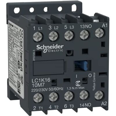 Schneider Electric , TeSys K contactor 3P AC-3 <= 440 V 16 A 1 NO aux. 230 V AC coil, LC1K1610P7 Schneider Electric , TeSys K contactor 3P AC-3 <= 440 V 16 A 1 NO aux. 230 V AC coil, LC1K1610P7