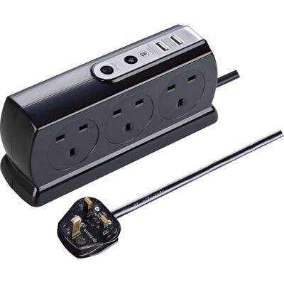 Masterplug - Compact 6 Socket Surge Protected - 2x USB Masterplug - Compact 6 Socket Surge Protected - 2x USB