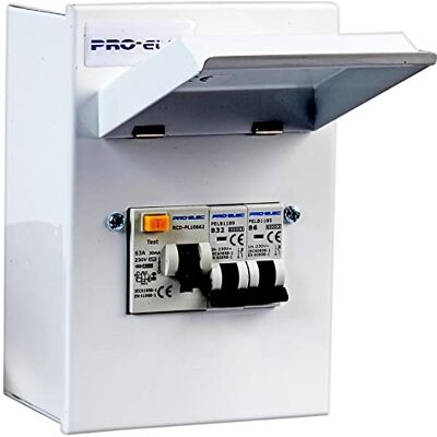PRO ELEC PELB1201 Metal Garage Consumer Unit, 4 Way, 63A RCD, 6A + 32A MCBs PRO ELEC PELB1201 Metal Garage Consumer Unit, 4 Way, 63A RCD, 6A + 32A MCBs