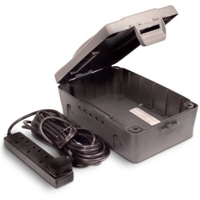 Masterplug WBX IP54 8m Weatherproof Box with 4-Gang 10A Extension Lead Grey/Black Masterplug WBX IP54 8m Weatherproof Box with 4-Gang 10A Extension Lead Grey/Black