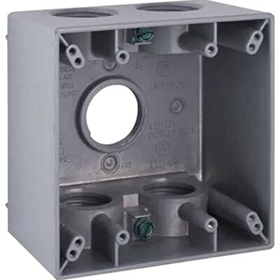 BELL TayMac 5388-0 2-Gang Weatherproof Deep Box with Five 3/4-in. Threaded Outlets (Gray), Weatherproof Box for Outdoor Branch Circuit Wiring, Outdoor Junction Box for Outlet, Switch, or GFCI BELL TayMac 5388-0 2-Gang Weatherproof Deep Box with Five 3/4-in. Threaded Outlets (Gray), Weatherproof Box for Outdoor Branch Circuit Wiring, Outdoor Junction Box for Outlet, Switch, or GFCI