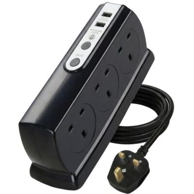 Masterplug - Compact 6 Socket Surge Protected - 2x USB Masterplug - Compact 6 Socket Surge Protected - 2x USB