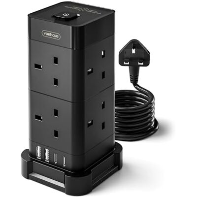 VonHaus Tower Extension Lead (3250W 13A), Surge Protection Extension Socket with 8 AC Outlets, 2 USB Ports & 2 USB-C Ports for Faster Charging, 2M Plug Lead w/Switch for Office, Home, Kitchen VonHaus Tower Extension Lead (3250W 13A), Surge Protection Extension Socket with 8 AC Outlets, 2 USB Ports & 2 USB-C Ports for Faster Charging, 2M Plug Lead w/Switch for Office, Home, Kitchen