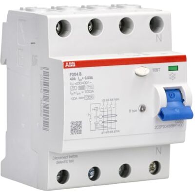 ABB Protecta Plus F204 B-40/0.03 Residual Current Circuit Breaker • 4 Pole • 40A • Type B • 30mA • RCCB • DIN Rail • F200 Series • Earth Fault Protection • 2CSF204568R1400 ABB Protecta Plus F204 B-40/0.03 Residual Current Circuit Breaker • 4 Pole • 40A • Type B • 30mA • RCCB • DIN Rail • F200 Series • Earth Fault Protection • 2CSF204568R1400