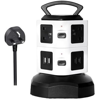 Ackly Tower Extension Lead With USB Slots 2 USB-C A Ports 4 Main Outlets Multi Plug Sockets Surge Protected Extension Lead 2m Power Strip Extension Tower Black Surge Protection Ackly Tower Extension Lead With USB Slots 2 USB-C A Ports 4 Main Outlets Multi Plug Sockets Surge Protected Extension Lead 2m Power Strip Extension Tower Black Surge Protection