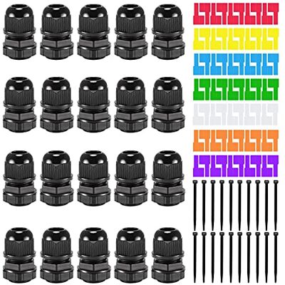 Youmile 20 Pcs PG7 Waterproof Cable Gland IP68 Adjustable 3-6.5mm Nylon Plastic Seal Wire Connector for Junction Box with 7 Pcs Cable Labels, 20 Pcs Wire Ties Youmile 20 Pcs PG7 Waterproof Cable Gland IP68 Adjustable 3-6.5mm Nylon Plastic Seal Wire Connector for Junction Box with 7 Pcs Cable Labels, 20 Pcs Wire Ties