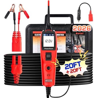 Autel PowerScan PS100 Electrical Circuit Tester Kit, Extended 20ft Cord 12V 24V Electrical System Diagnostic Tool, Automotive Circuit Tester, Read AC DC Resistance, Built-in Circuit Breaker Autel PowerScan PS100 Electrical Circuit Tester Kit, Extended 20ft Cord 12V 24V Electrical System Diagnostic Tool, Automotive Circuit Tester, Read AC DC Resistance, Built-in Circuit Breaker