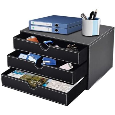 XNONE PU Leather Desk Organizer with 3 Drawers,Office Supply Desktop MultiFunctional Drawer for Stationery/A4 Paper/Document/Magazine/Book/Letter/Jewelry/Makeup Product Home Decora Storage Box (Black) XNONE PU Leather Desk Organizer with 3 Drawers,Office Supply Desktop MultiFunctional Drawer for Stationery/A4 Paper/Document/Magazine/Book/Letter/Jewelry/Makeup Product Home Decora Storage Box (Black)