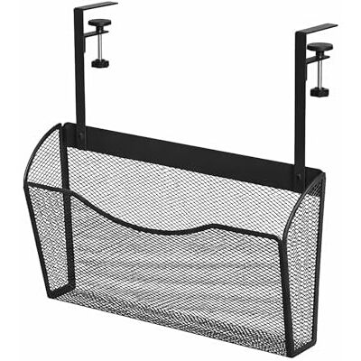 EVERGOODS Desktop Storage Rack Cable Management Organizer Black Mesh Desk Organizer with Under Desk Cable Tray and Magazine Holder, Wall Mounted Storage, 35.1x34.6x8CM EVERGOODS Desktop Storage Rack Cable Management Organizer Black Mesh Desk Organizer with Under Desk Cable Tray and Magazine Holder, Wall Mounted Storage, 35.1x34.6x8CM