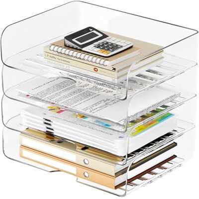 Tomorotec Desk Letter Tray Set 4-Pack, A4 Size Clear PET Stackable Document Organizer Office Desktop File Paper Holder Book Storage Rack Side Load Anti-Skid Stacking Support Convex Bottom Grooved Snap Tomorotec Desk Letter Tray Set 4-Pack, A4 Size Clear PET Stackable Document Organizer Office Desktop File Paper Holder Book Storage Rack Side Load Anti-Skid Stacking Support Convex Bottom Grooved Snap