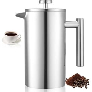 VEVOR French Press Coffee Maker, 1 Liter Stainless Steel Coffee Press Tea Maker with Filter, Large Double Wall Insulated French Presses Cold Brew for Camping Travel Home Kitchen, Silver VEVOR French Press Coffee Maker, 1 Liter Stainless Steel Coffee Press Tea Maker with Filter, Large Double Wall Insulated French Presses Cold Brew for Camping Travel Home Kitchen, Silver