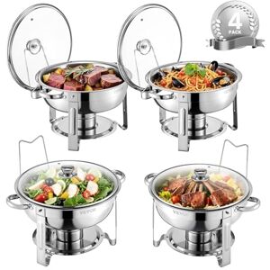 VEVOR Chafing Dish Buffet Set, 5 Qt 4 Pack, Stainless Steel Chafer with 4 Full Size Pan, Round Catering Warmer Server with Glass Lid Water Pan Folding Stand Fuel Holder, for Wedding Party Banquet VEVOR Chafing Dish Buffet Set, 5 Qt 4 Pack, Stainless Steel Chafer with 4 Full Size Pan, Round Catering Warmer Server with Glass Lid Water Pan Folding Stand Fuel Holder, for Wedding Party Banquet