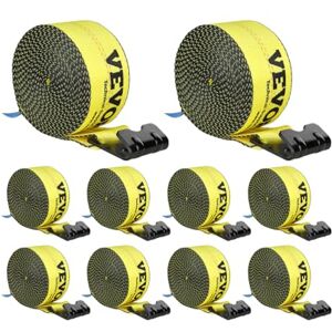 VEVOR Winch Straps, 4" x 30', 6000 lbs Load Capacity, 18000 lbs Break Strength, Truck Straps with Flat Hook, Flatbed Tie Downs Cargo Control for Trailers, Farms, Rescues, Tree Saver, Yellow (10 Pack) VEVOR Winch Straps, 4" x 30', 6000 lbs Load Capacity, 18000 lbs Break Strength, Truck Straps with Flat Hook, Flatbed Tie Downs Cargo Control for Trailers, Farms, Rescues, Tree Saver, Yellow (10 Pack)